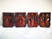 Bed brand figure carving a set of four old furniture antiques antiques genuine handmade wood wood carving Qing Dynasty
