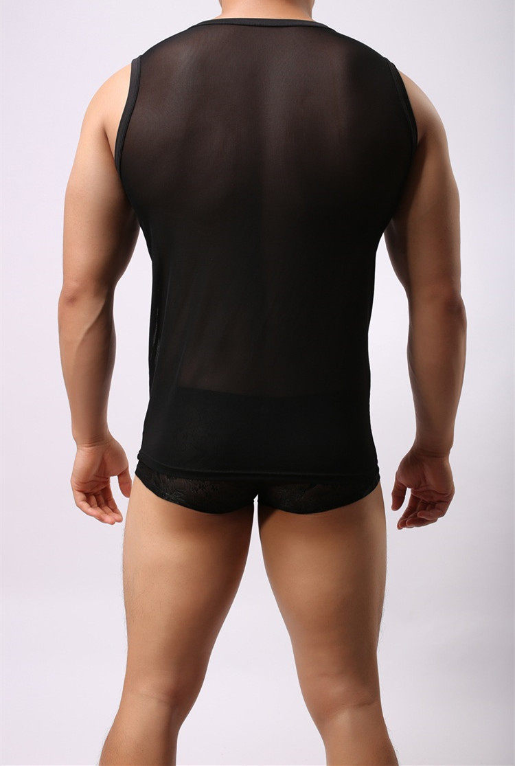 夏季特价冰丝男士性感全透视透明网纱网状镂空时尚背心网眼目包邮