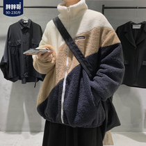 Lamb coat mens autumn and winter 2021 New thick plush cotton coat plus fat size trend Fat Man Mens cotton coat