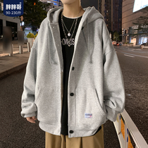 Plus velvet jacket mens autumn and winter plus size couples Super fire niche jacket Korean trend loose cardigan hoodie