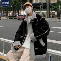 Large size cotton clothes mens autumn and winter cotton clothes Tide brand Lamb hair plus velvet coat cotton padded jacket 2021 new fat mens clothing