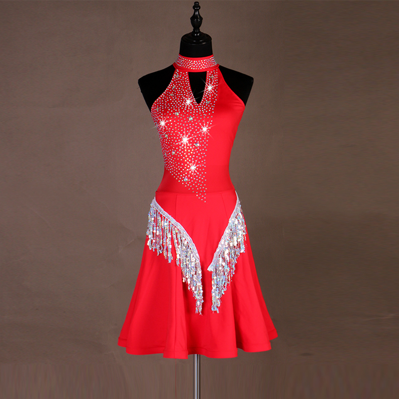  High-end Latin skirt professional competition dress sequins tassels dress customizable for children