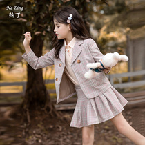 Girls suit College style childrens autumn clothes 2021 new foreign style childrens plaid small blazer two-piece set