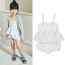 Spot Caramel 20 Spring Summer New Products Children Girl Girl White Linen Harness Blouse Shorts Suit