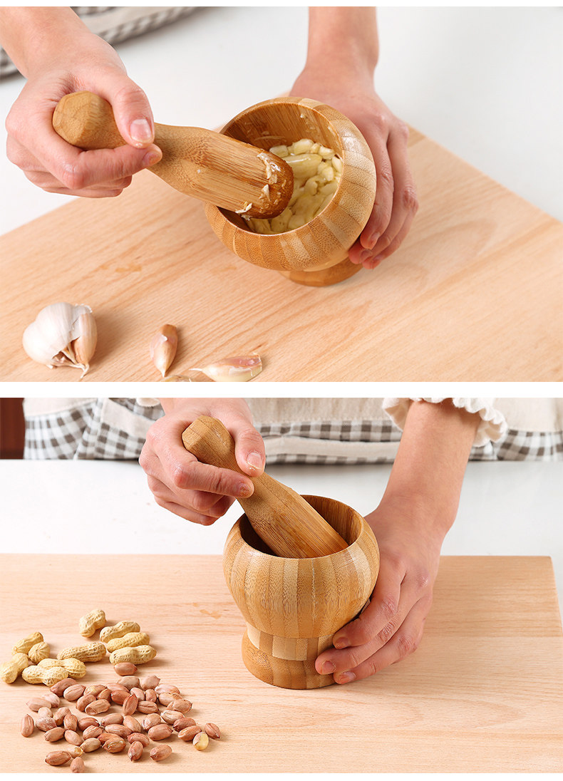 蒜臼子家用手动捣碎蒜泥器竹实木罐捣蒜器捣药罐擂钵研磨神器