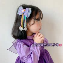 Childrens long tassel bow hairclip girl Aisha headdress little girl Aisha hair card baby hairclip female