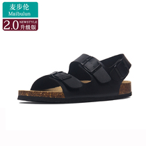 Maibu Lun flat Cork slippers Roman sandals rear belt driving outdoor beach men and women same size ins tide