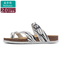 Maibu Lun flat bottom Cork slippers padded toe sandals summer ins tide men and women same sandals bokken shoes