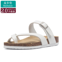 Maibu Lun flat bottom Cork slippers for men and women with beach toe outdoor non-slip home summer ins tide Boken