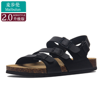 Maibu Cork Slippers Roman Sandals Flat Non-slip Plus Size Outdoor Beach Leisure ins Tide Comfortable Summer