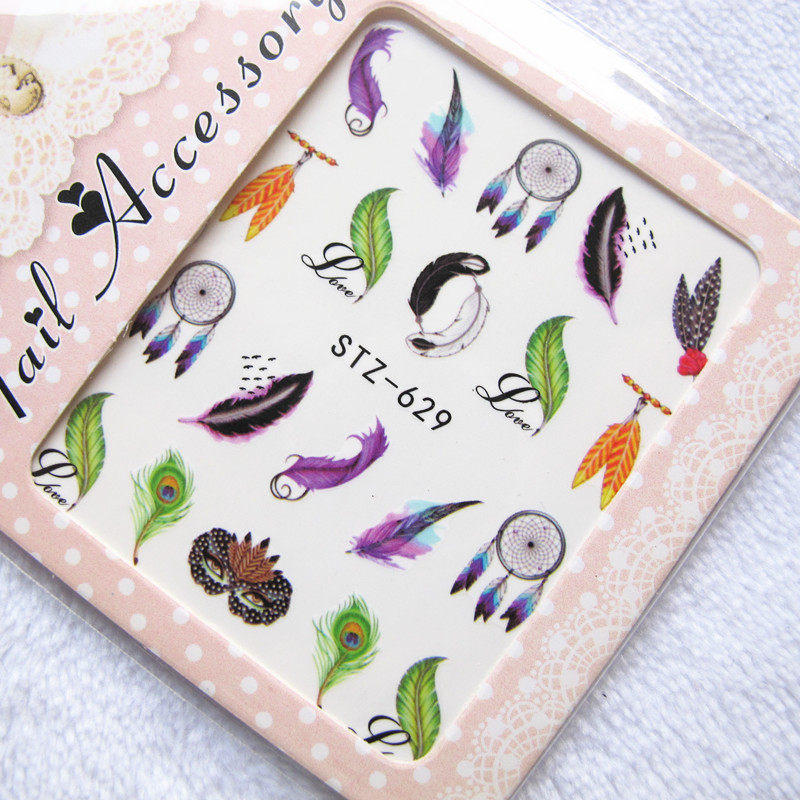 美甲水印贴纸水转印贴花指甲装饰贴片小清新卡通仙人掌羽毛蝴蝶花