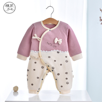 Newborn baby jumpsuit spring and autumn cotton padded newborn female baby warm and lovely cotton cotton coat
