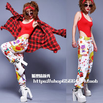 Fashion Womens Graffiti Hip hop loose hip hop slacks Jazz dance practice ds performance suit format jacket