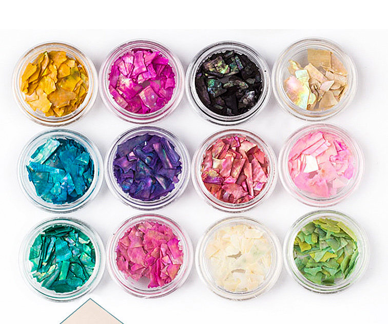 美甲日系12色贝壳片鲍鱼粉彩色碎片鲍鱼壳指甲贴片亮片美甲装饰品