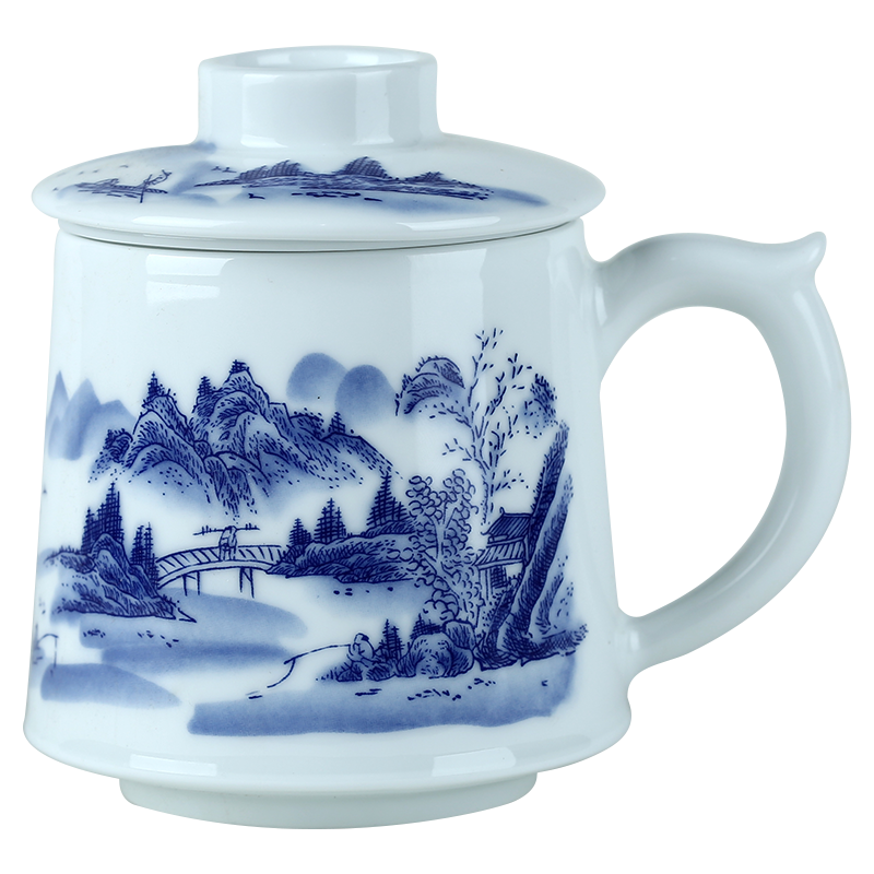 Jingdezhen ceramic filter with cover tea cup home office glass keller cup of blue and white porcelain cups