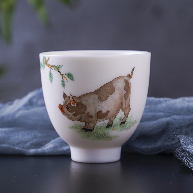 Suet jade master cup zodiac kung fu tea cups of jingdezhen ceramics hand - made white porcelain sample tea cup single CPU