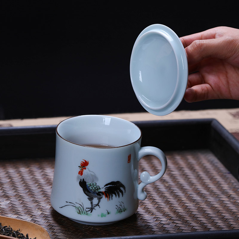 Jingdezhen ceramic cups with cover hand - made filtering creative household glass tea cup celadon office cup cup