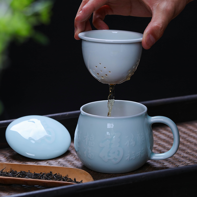 Jingdezhen ceramic filter cups make tea cup with lid cup home office celadon keller cup gift mugs