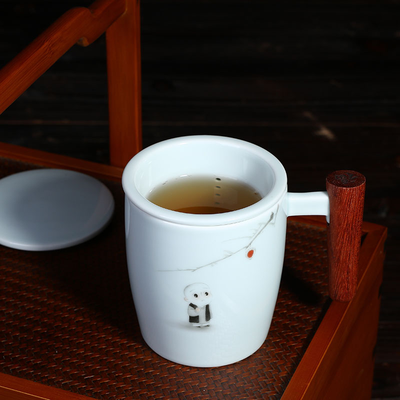 Ceramic cups with cover filter tea cup celadon home office cup rosewood handle personal glass mugs