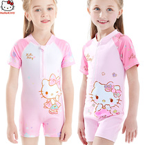 Hello Kitty childrens swimsuit Girls quick-drying one-piece children Toddler female surf suit Student baby cute swimming suit