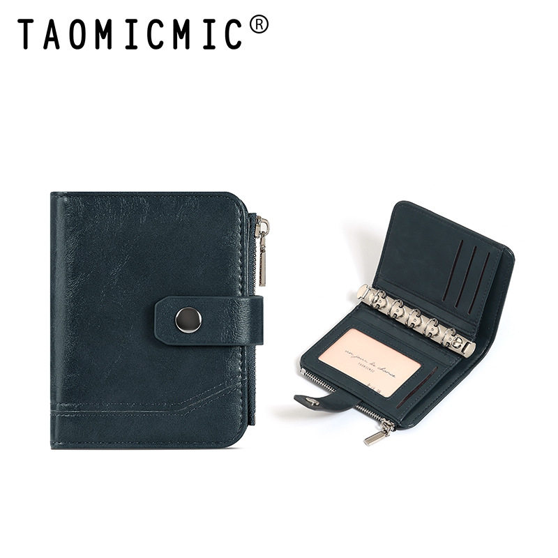 简约短款钱包复古多卡位门禁卡包两折M5活页夹记账本手账本卡包 (1627207:28334:color classification:grey)