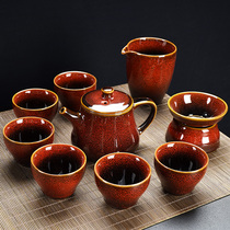 Household simple kiln change hand-painted wire-shaven glaze kung fu tea set set wedding ceramic teapot tea cup