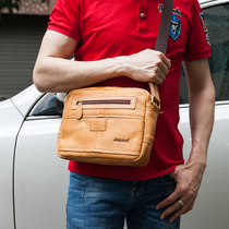 Retro mens leather casual one-shoulder messenger bag scrub leather head layer handmade literary personality horizontal messenger bag tide