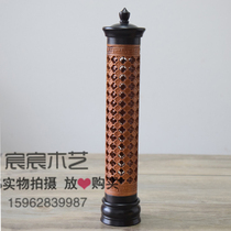 Red Wood Handicraft Stand Incense Burner Purple Light Sandalwood Cross Textured Window Flowers Hollowed-out Vertical Incense Cylinder Red Wood Solid Wood Solid Wire Incense Stick