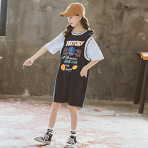 Girl Summer Clothing Dress Dress 2022 New CUHK Children Trends Fashion Fake two Collision Color Splicing Casual Dresses