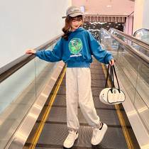 Girls spring and autumn sweatshirt 2022 new CUHK Childrens Korean version Cartoon long sleeve blouses foreign air trendy even hat clothes