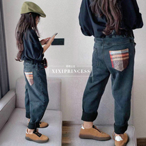 Girls plus velvet jeans autumn and winter children hip hop pants in big children loose casual foreign style trousers 2021 New