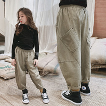 Spring Clothing Girl Hans Version Loose Casual Long Pants CUHK Child Foreign Air Hip Hop Pants Fat Baby Outside Wearing Pants Tide