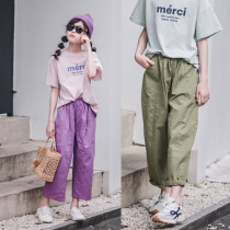 Girl Summer Clothing Casual Pants 2022 New CUHK Children Foreign Air 100 Hitch Loose Straight Drum Pants Thin-proof Mosquito Pants