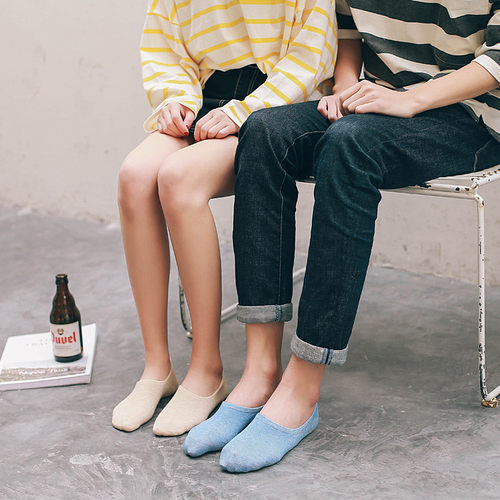 5双装夏季素色全棉隐形浅口男女船袜子运动简约短情侣袜豆豆鞋袜_7折
