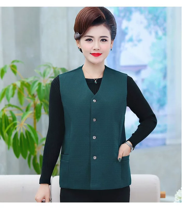 Phụ nữ trung niên và cao tuổi mùa xuân và mùa thu vest phụ nữ mặc áo khoác bà ngoại áo khoác bà mẹ rộng rãi cộng với người béo cỡ lớn áo ghi lê mỏng áo ghi lê - Áo vest