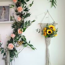 ins wind Nordic emulated floral handwoven floral basket hanging tapestry tapestry tapestry wall decoration bohemian flow suchon