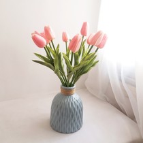 PU Feel Tulip Emulation Flower Bouquet Fake Flowers Living-room Table Furnishing Mall Decoration Mall Decoration Flower Ceramic Vase Pendulum