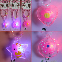 Korean version of luminous necklace female cat butterfly colored beads bracelet cute cartoon glitter pendant childrens neck accessories