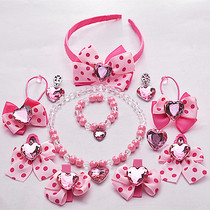 Childrens hair accessories 12 sets pink love bow hair hoop bow tie hairclip girl hair rope Princess headdress