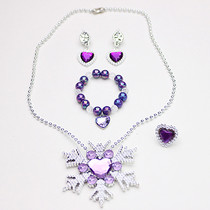 Childrens Ring Necklace Bracelet Earrings Princess Set Frozen Aisha Snowflake Necklace Girls First Jewelry