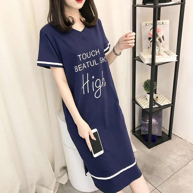 Pajamas ແມ່ຍິງສັ້ນ sleeved nightgown summer pure cotton plus fat plus size fat MM 200 pounds loose cartoon women pregnancy house clothes