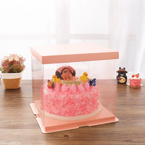 Square transparent double layer raised Cake Box 4 6 8 10 12 14 inch custom printed logo baking packaging