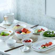 Calla Lily is freely matched with ceramic rice bowl instant noodles with lid large soup bowl served with deep dish round dish steamed fish dish