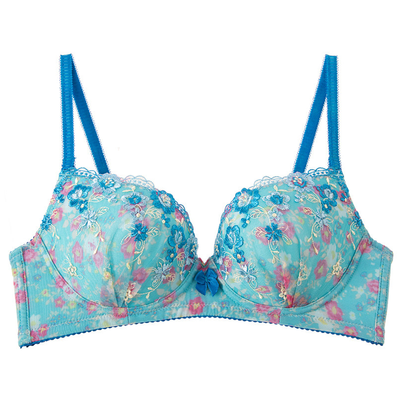莎琪儿夏季田园刺绣花朵文胸日系小胸聚拢性感胸罩三排扣少女内衣