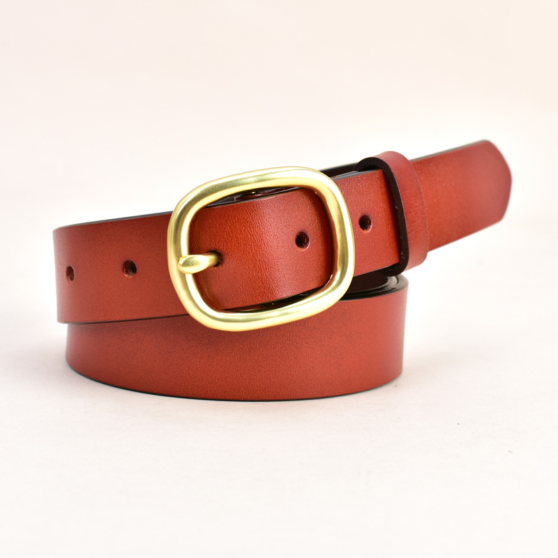 Women‘s Belt Genuine Leather Retro Gold Buckle Jeans Strap Simple All-Match Two-Layer Cowhide Korean Fashion Belt Decoration