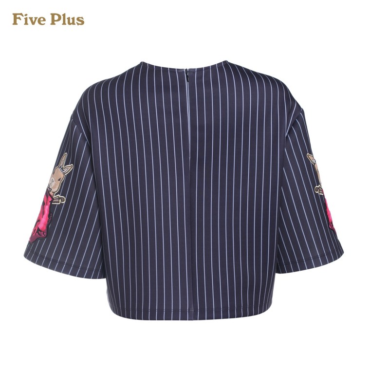 Five Plus2015新女秋装条纹印花图案宽松短款短袖衬衫2YM3010640