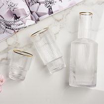 ins Nordic wind stripe gold glass cold kettle set advanced sense Cup household living room drinking cup