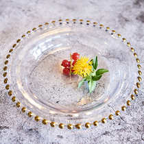 ins Wind gold edge glass Western plate steak plate European beads point gilded salad plate banquet plate display plate