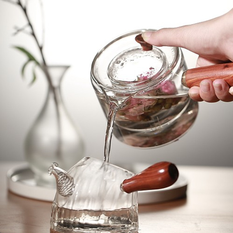 旅荼耐热玻璃茶壶侧把壶煮茶壶泡茶壶花茶壶耐高温大号茶具泡茶器