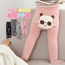 Baby pantyhose autumn and winter New 1 year old male and female baby plus velvet high waist wearing leggings thick PP jumpsuit